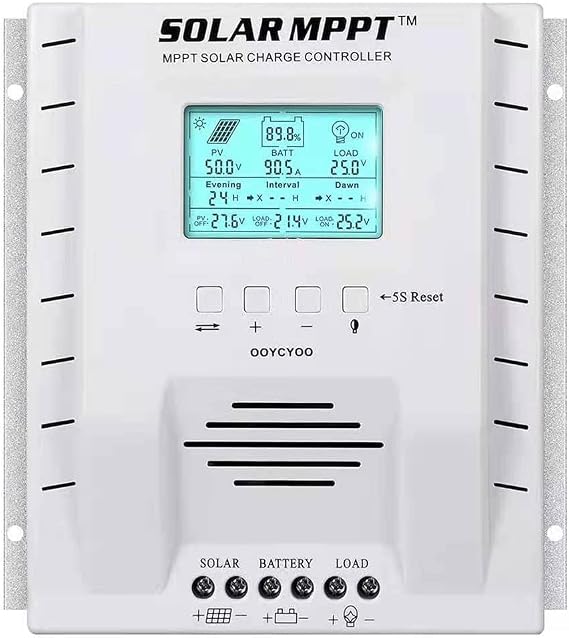 MPPT Charge Controller 60 amp, 12V 24V Auto 60A Solar Panel Charge Regulator, Max 100V Input with LCD Display for Lead-Acid Sealed Gel AGM Flooded Lithium Battery
