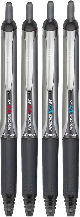 Precise V5/V7 RT Retractable Rolling Ball Pens, Fine and Extra Fine Point, Assorted Points Black Ink, 4-pk; Premium Comfort Grip,