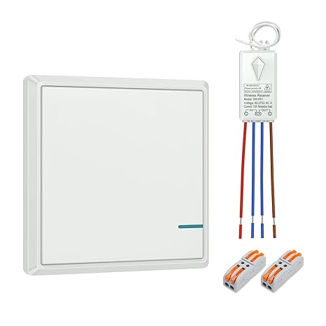 Thinkbee Wireless Light Switch and Receiver Kit, IP66 Waterproof, Outdoor 1969ft Indoor 130ft Remote Control Wall Switch for Lights