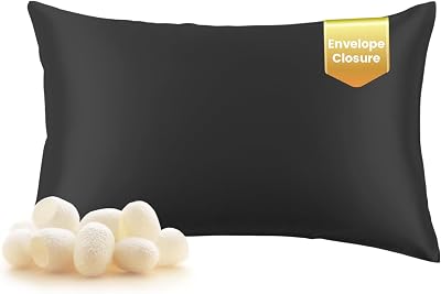 THXSILK 100% Pure Mulberry Silk Pillowcase for Hair and Skin Luxury 19 Momme Mulberry Silk Pillow Cases with Envelope Closure Both Sides Natural Materials 1 Pack TwinStandard, Black