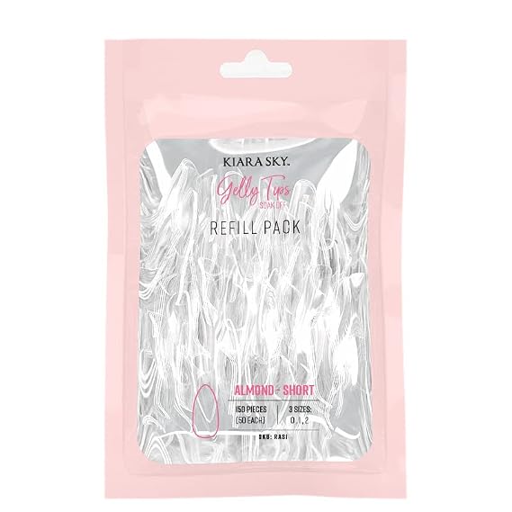 Kiara Sky Gelly Tips Refill Packs - Soak Off Soft Gels - Almond Shape (Short Length) (Sizes 0, 1, 2)