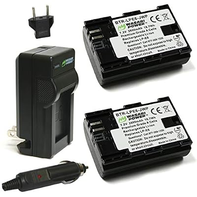 Wasabi Power LP-E6, LP-E6N Battery 2-Pack and Charger for Canon EOS 5D Mark IIIIIIV, 5DS, 5DS R, 6D, 6D Mark II, 7D, 7D Mark II, 60D, 70D, 80D, 90D, R, R5, R6, Ra, XC10, XC15, BMPCC 4K, BMPCC 6K