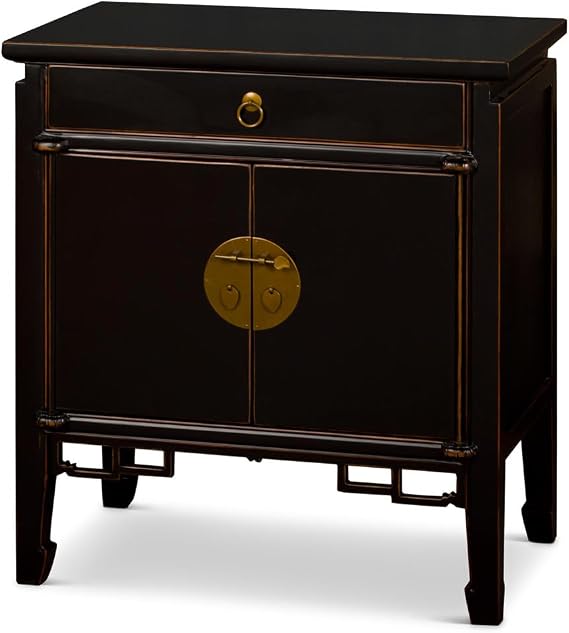Distressed Black Elmwood Oriental Peking Cabinet