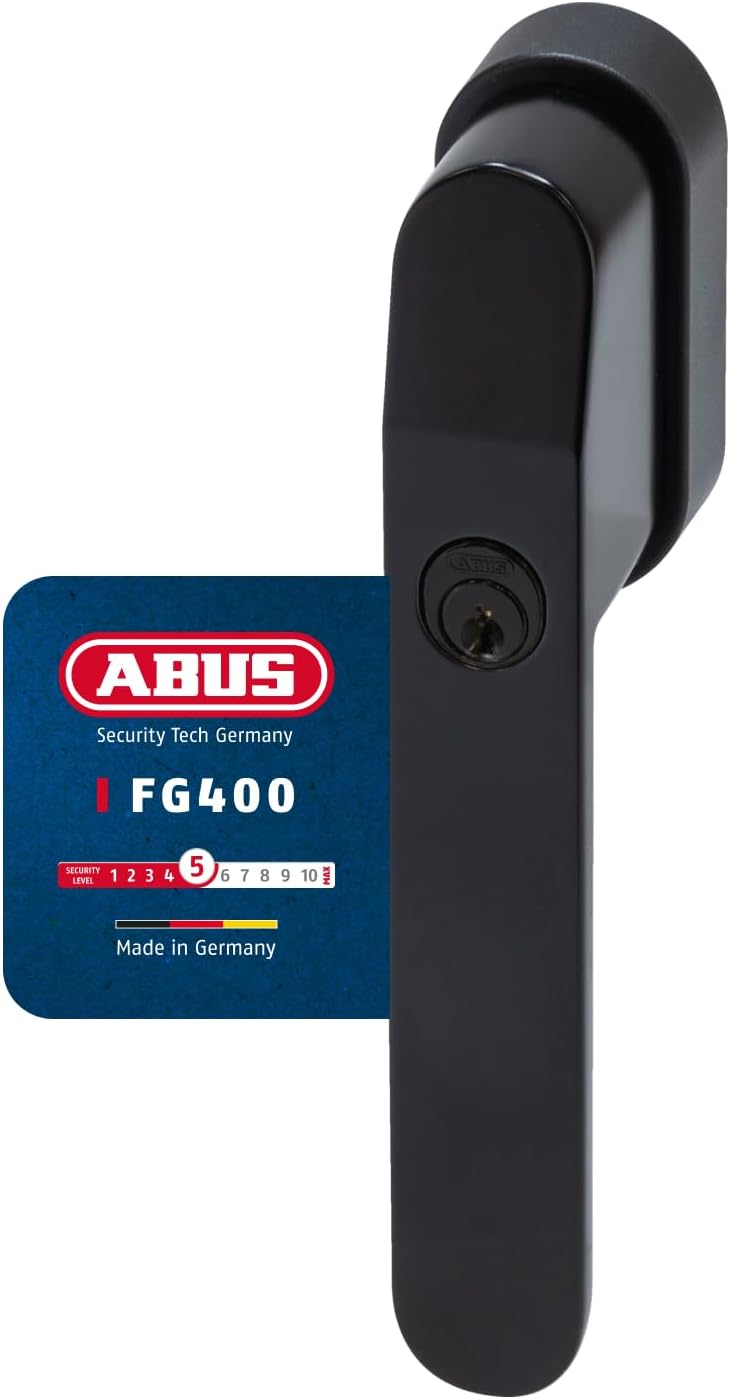 ABUS FG400 Lockable Window Handle - With Push Cylinder and Key - Child Lock and Burglary Protection - Universal Fit - Security Level 5 - Black