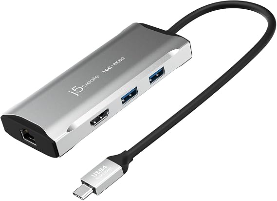 j5create USB C Hub - 4K 60Hz HDMI, 2 USB-A 10Gbps, USB-C 10Gbps with PD | 100W, Ethernet, | Multiport Adapter for MacBook, ChromeBook, XPS, Surface Pro (JCD392)