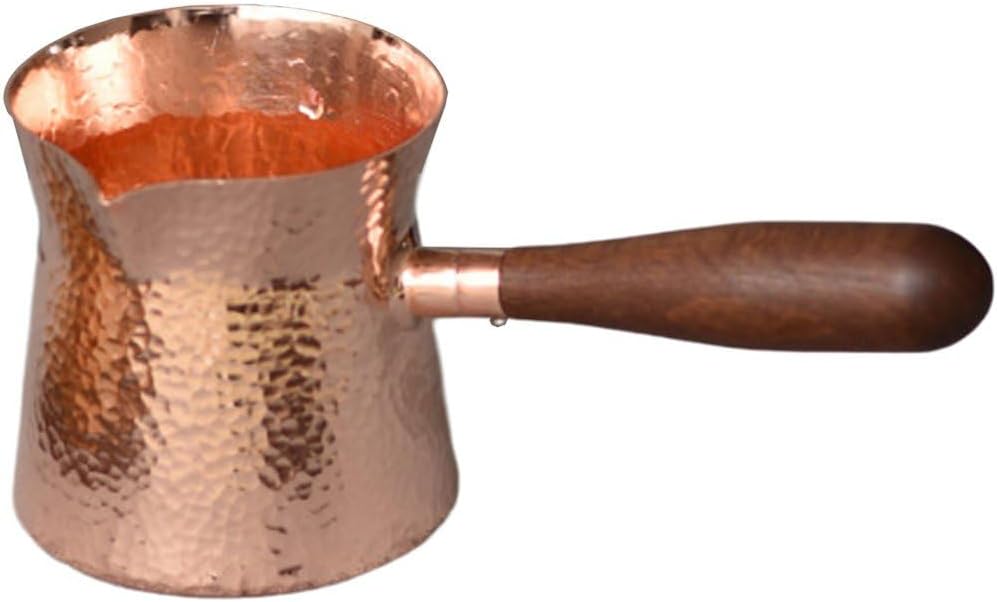 Toivexa Tea Pot Turkish Coffee Pot Hammer Tea Maker with Wood Handle Copper Home Kitchen Maple Syrup for Sauce Heating