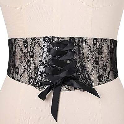 Bohend Lace Wide Waist Belt Black Dress Belts Retro Wrap Waistband Dress Belt for Women and Girls
