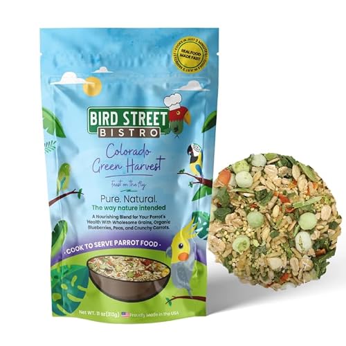 Bird Street Bistro Parrot Food - Parrot Food - Cooks in 3-15 min wNatural Whole Grains, Legumes, Non-GMO Fruits, Vegetables & Health-Oriented Spices.