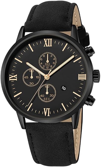 ALINKER Mens Watches, Chronograph Analog Quartz Movement Dress Watch Casual Leather Band Date Watches for Men Roman Numerals Classic Business Wrist Watch