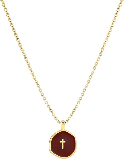 Tewiky Cross Necklace for Women 14k Gold Plated Cross Pendant Necklaces
