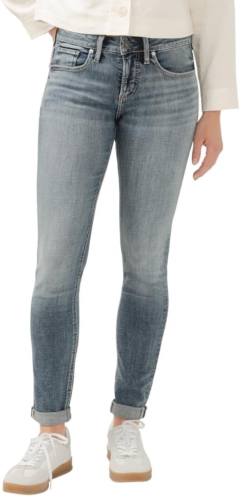 Silver Jeans Co. Women's Plus Size Girlfriend Mid Rise Skinny Jeans