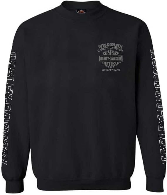 Harley-Davidson Men's Road Pilot Crew-Neck Fleece Pullover Sweatshirt, Black