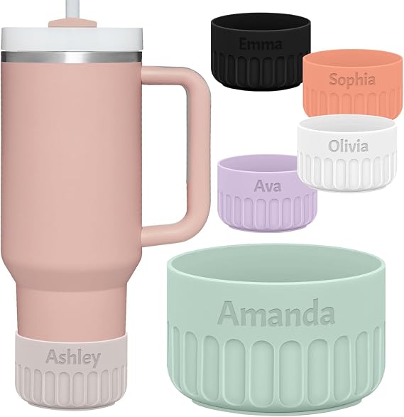 Personalized Silicone Boot, Compatible with Stanley Tumbler 20-40oz & Hydro Flask Water Bottle 12-24oz and More Bottles/Tumblers with 3in Bottom, Custom Engraved Cup Sleeve Cover
