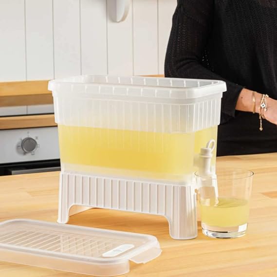 5DM-White Refrigerator Water with Faucet Inside - Lemonade - Beverage Dispenser Picnic Canister 4 LT