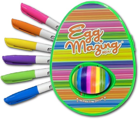 EggMazing Easter Egg Mini Decorator Kit Arts and Crafts Set - Includes Egg Decorating Spinner and 6 Markers - Ages 3 and Up [Packaging May Vary]