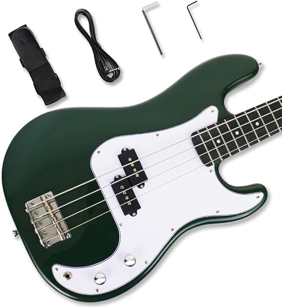 4 String Electric Bass Guitar Full-Size Beginner Practice with P Pickup Maple Neck Phoenix Wood Body Glossy Green Color Finished