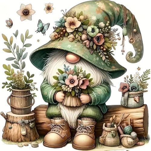 Gnome Stamped Cross Stitch Kits for Adults Beginner,Flower Counted Cross Stitch Kits Printed Stitching Cute Patterns Dimensions Needlepoint Art Crafts Embroidery Kits for Adults Beginners