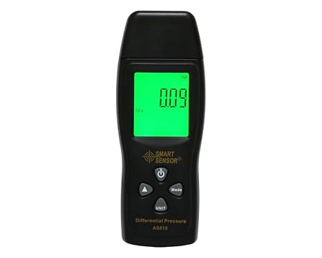 Smart Sensor AS510 Digital Differential Pressure Manometer Tester 0-100 hPa Negative Vacuum Air Pressure Gauge Meter