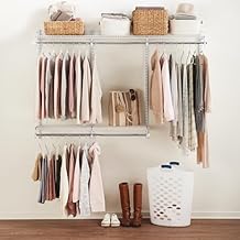 Rubbermaid Configurations Custom Closet Kit 3-6 Ft. Adjustable Metal Wire Shelving White Finish Expandable Organization System Hardware Included for Home Closet/Pantry/Laundry/Mudroom