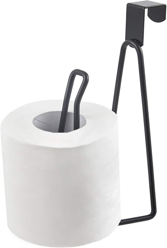 INIUNIK Over The Tank Toilet Paper Holder Stand, Metal Toilet Tissue Roll Holder Dispenser Reserve for Bathroom Storage and Organization- Black