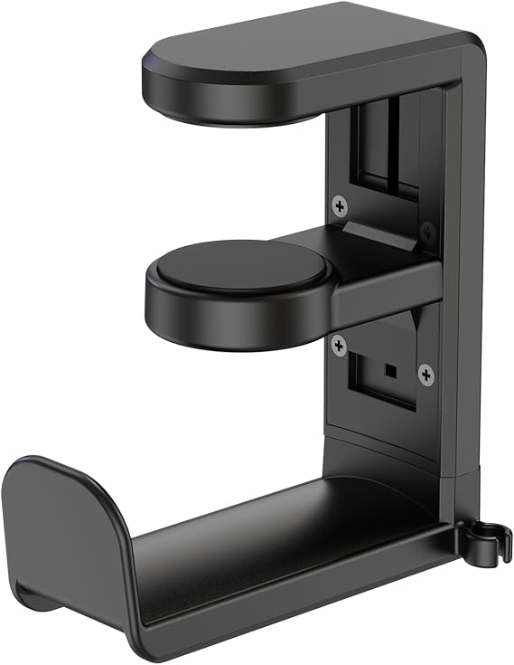 EURPMASK Rotating Headphone Stand - PC Gaming Headset Holder, Adjustable Clamp-on Under Desk Hanger With 360 Degree Swivel & Cable Clip Organizer - Black