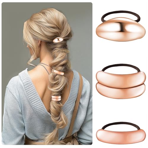 Rose Gold Hair Cuffs 3PCS Ponytail Tie for Women Metal Wrap for Thick Hair Cute Geometric Accessories