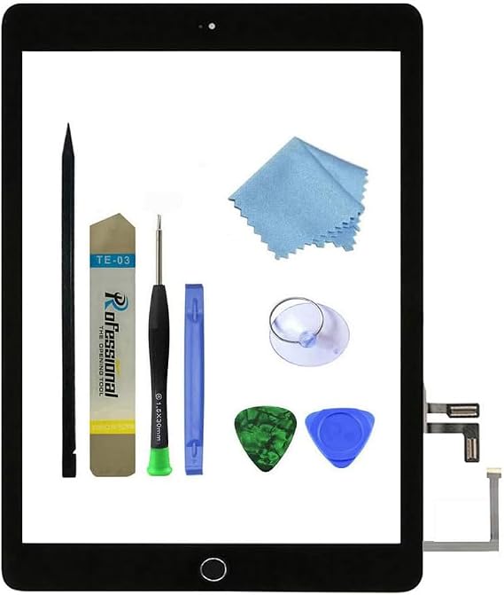 for Black iPad 5 2017 9.7 inch (A1822, A1823) Touch Screen Digitizer Assembly Replacement with Home Button, Camera Bracket, Pre-Installed Adhesive, Tool Repair Kit