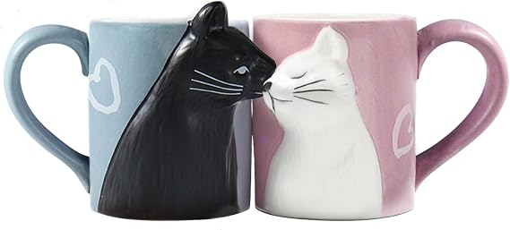 Couple Gifts Cute Kissing Cat Mug Matching Couples Stuff Ceramic Coffee Mugs for Wedding Gifts Anniversary Valentines Engagement Gifts for Couples Cat Lovers 12oz