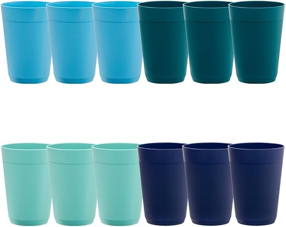 US Acrylic Newport 10 ounce Unbreakable Plastic Stackable Juice Tumblers in Coastal Colors | Set of 12 Drinking Cups | Reusable, BPA-free, Made in the USA, Top-rack Dishwasher and Microwave Safe