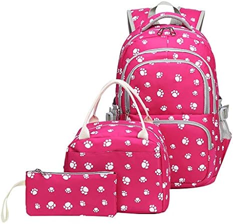 JiaYou School Backpack Dog Paw Prints Daypack For Teens Girls Primary School Students(Rose 3PCS,20L)