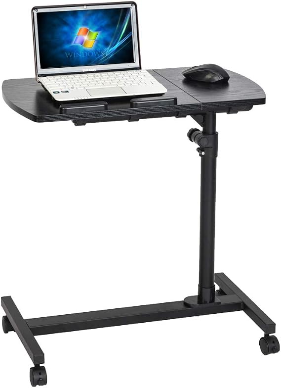 Modern Tiltable Overbed Bedside Table,Lifting Computer Desk,Portable Computer Workstations Desk,Adjustable Rolling Laptop Table,with Wheels,for Small Spaces, Bedroom, Living Room, Office (Black)
