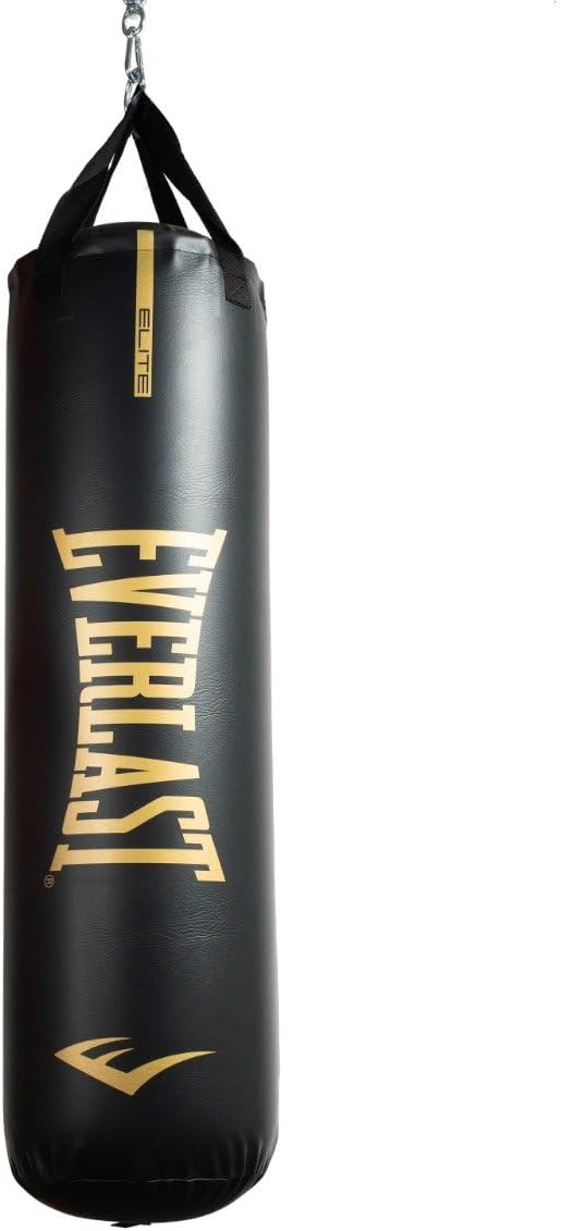 Everlast Elite 2 Nevatear Heavy Punching Bag Home Gym Equipment with Dual Hanging Strap and Swivel Mount for Boxing and Martial Arts Training, Black