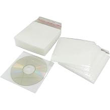 100 Pack CD DVD Double-Sided Refill Plastic Sleeves Standard Envelope Cases with Self-Seal Resealable and Flap for Music Movie Video Game Disc (White 1)