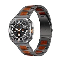 YEEJOK Compatible for Samsung Galaxy Watch Ultra Bands 47mm, Stainless Steel Metal+Wooden Watch Straps Replacement for Men Women Smartwatch Accessory