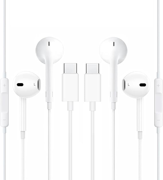 2 Pack Wired Earbuds in-Ear Headphones, Wired Earbuds in-Ear Headphones, Earphones with Microphone, USB C Ear Buds for iPhone/iPad/Samsung/Android/Computer/Laptop/MP3/PC