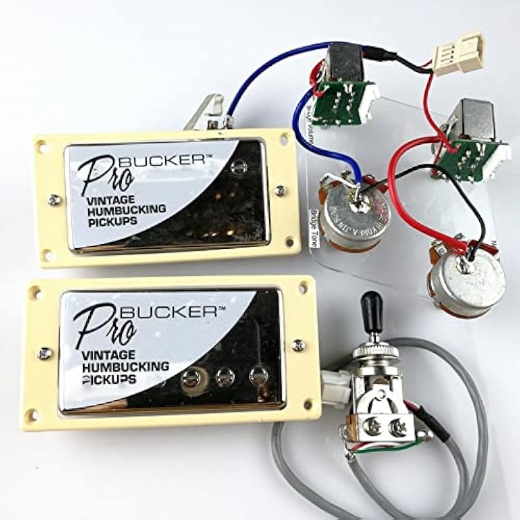 Pickups for Electric Guitar Chrome Standard ProBucker N and B with Pro Wiring Harness Silver Cover for PPE Guitar Pickups (Color : BK Without Wiring)