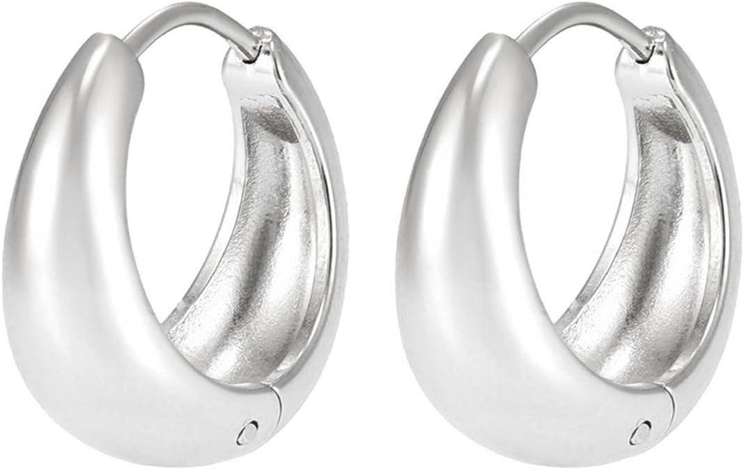 Stainless Steel Chunky Hoop Earrings Gold Plated Small Huggie Hoop Lightweight Earrings Two Tone Mixed Metal Stackable Minimalist Jewelry for Women