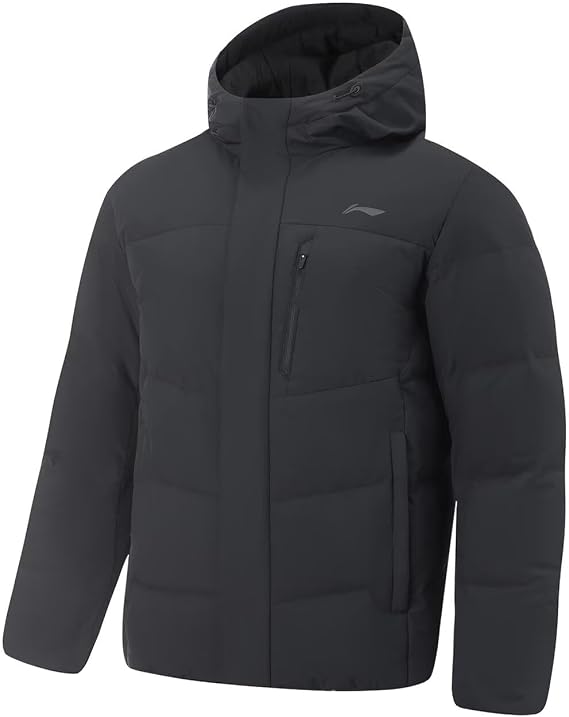 LI-NING Men's Waist-Length Down Jacket Warm Water-Resistant Duck Down Coat AYMV153