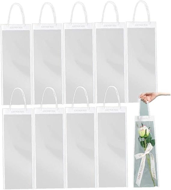 10pcs Flower Packing Box Transparent PVC Flower Bouquet Bagging Florist Decoration Long Tote Clear Bag Collocation Packaging Bag
