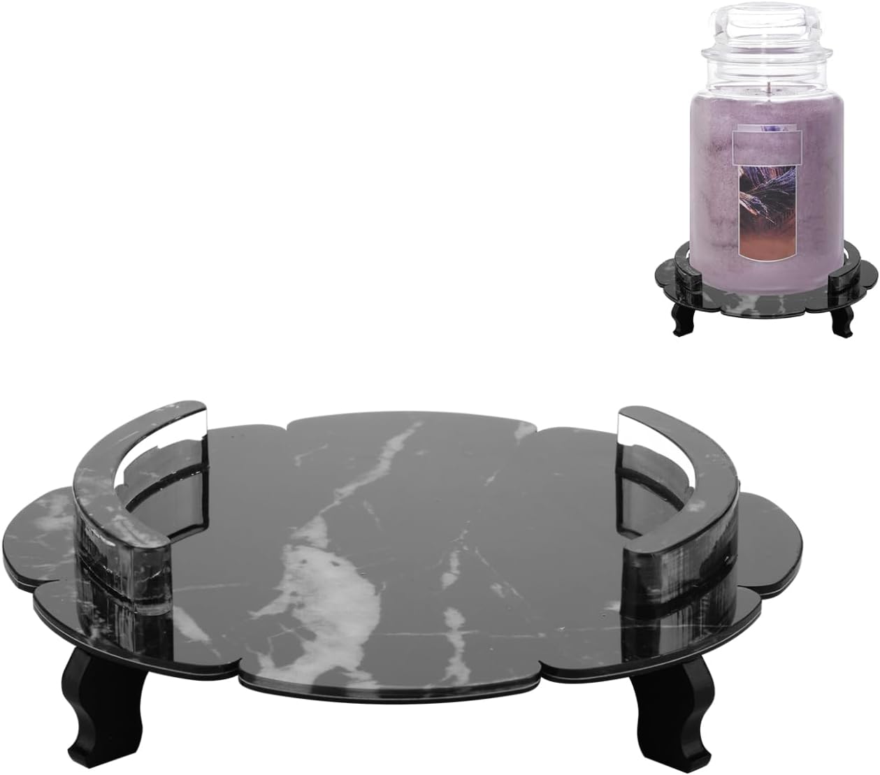 Beautyflier Scented Candle Holder Tray, Pedestal Candle Stand for Yankee Candle Classic 22oz Large Jar Single Wick Scented Candle, Decorative Marble Pattern Acrylic Candle Plate, Holder ONLY Black