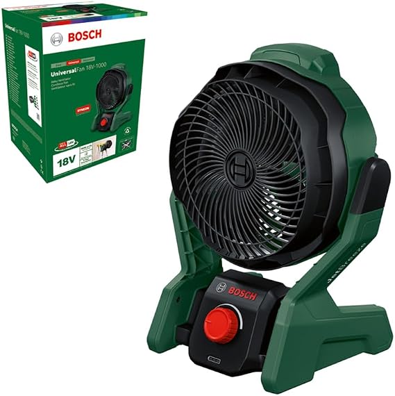 Bosch Home And Garden Cordless Fan, Universal Fan 18V-1000 (Faculty, 18 Volt System, For Amateur Workers, Camping and More, Air Flow: 1,000 M3/Hour)