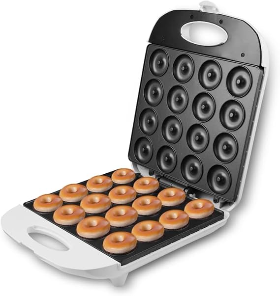 Mini Donut Maker Pancake Waffle Maker Machine for Instant Breakfast, Snacks, Dessert; Non-stick Surface, Cake Machine, Waffle maker, Kid's friendly, Double-Sided Heating Makes 16 Donut, White