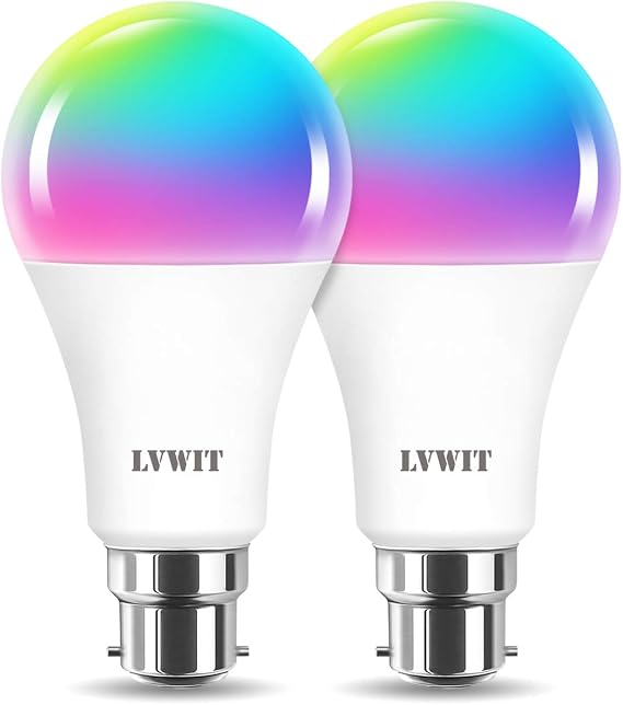 LVWIT 14W Smart Bulb B22, A70 Smart Life Bulb,100 Watt Equivalent,High 1521LM, Dimmed Smart Light Bulb B22,Compatible with Alexa,Echo,Tuya and Google, (Pack of 2) [Energy Class E]
