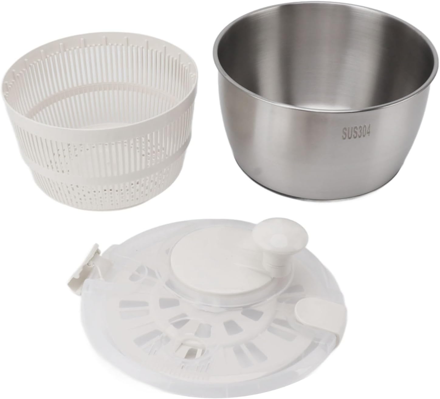 Salad Spinner Stainless Steel Large 4.5 Quart Capacity Manual Lettuce Spinner with Drain Bowl and Lid, Wash Spin and Dried Fruit & Vegetables Colander Spinner