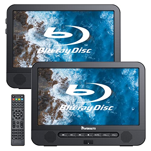 NAVISKAUTO 10.1 Blu Ray Dual Car DVD Players with Rechargeable Battery Support 1080P Video, HDMI Out, Sync Screen, Dolby Audio, AV In & Out, USB SD Host DVD Player  Slave Monitor