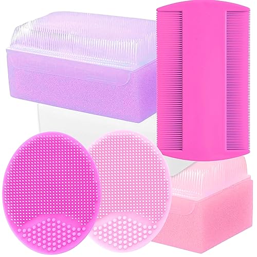 Cradle Cap Brush for Babies - Cradle Cap Treatment | Baby Sponge for Bathing | Baby Brush and Comb Set Newborn | Baby Comb & Scalp Scrubber Set of 6 - Pink