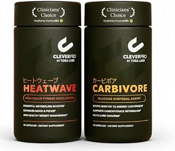 CLEVERPRO Carbivore & Heatwave Glucose Disposal Agent Bundle - Weight Loss Supplement, Metabolism Booster for Weight Loss Supports Carbohydrate Metabolism, Thermogenesis, Fat Conversion, Mood & Focus