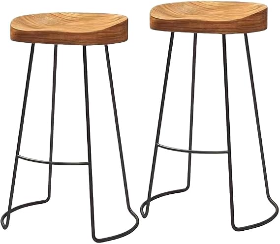 Solid Wood Bar Height Table, Live Edge Dining Breakfast Narrow Bistro Stool, Bar Stool Rustic Tall Counter Chair (Bar Stools Set of 2)