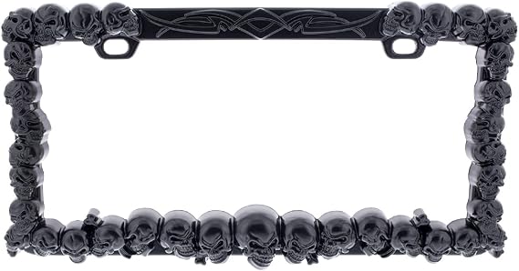 United Pacific Universal Die-Cast Metal, Black Skull License Plate Frame Holder for Cars, Trucks, RVs, Semi, Tough & Durable Car Accessories - 1 Unit