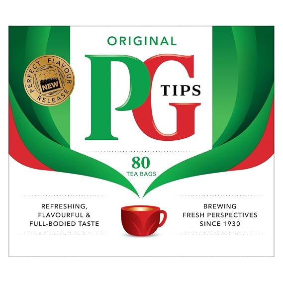 PG Tips Black Tea Bags Non-Pyramid, 80 Count (Pack of 1)